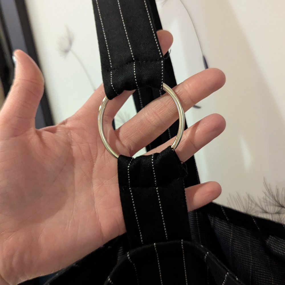 Black Pinstripe Dress with Ring Detail - Picture 3 of 4